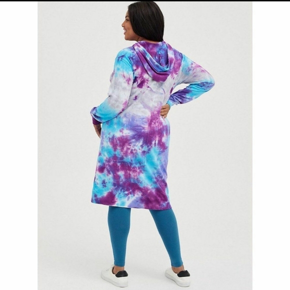 Torrid French Terry Blue & Purple Tie Dye Hoodie Dress NWT - Picture 2 of 10